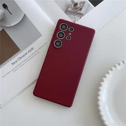 Wine Red Liquid Silicone Soft Shockproof Phone Case - Solid Color Cover for Samsung S23 (1)