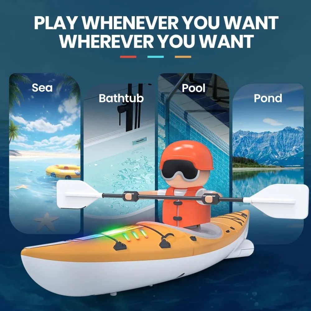 Remote Control Boat RC Kayak Boat 2.4 Ghz Remote Control Boat Toy With Colorful LED Lights For Lake Pool Gifts For Boys Girls