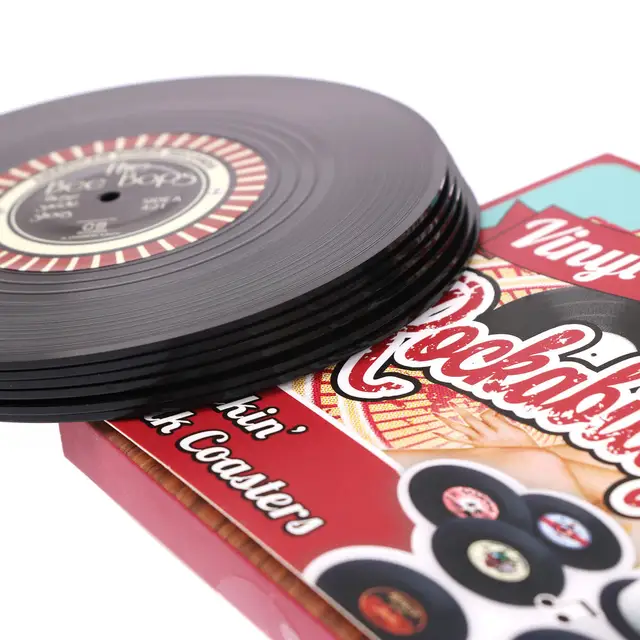 6 Db 4.2 Hüvelykes Konyhai Alátétek Asztali Edények Retro Fekete Ragasztó Rekord Abszorbens Vinillemez Szőnyeggel A Játékos Tartó Tartozékokkal - Image 5