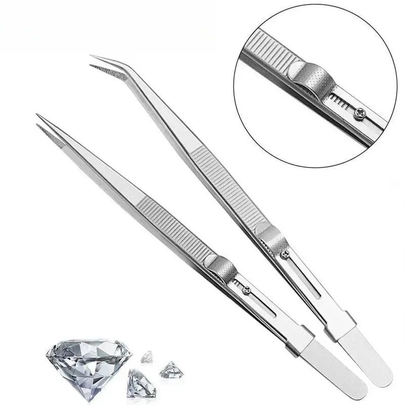 Stainless Steel Precision Tweezers Adjustable Slide Lock Antistatic Jewelry Eyebrow Craft For Electronic Component Repair Tools