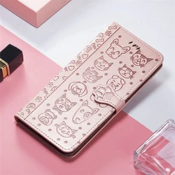 Leather Wallet Flip Case with Cat and Dog Motif Cover - A57 5G (Rose)