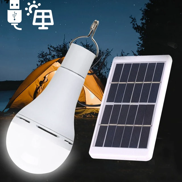 Bombilla de iluminación exterior impermeable, lámpara Solar recargable,  portátil, E27, Led, energía, acampada, 7W, 12W - AliExpress