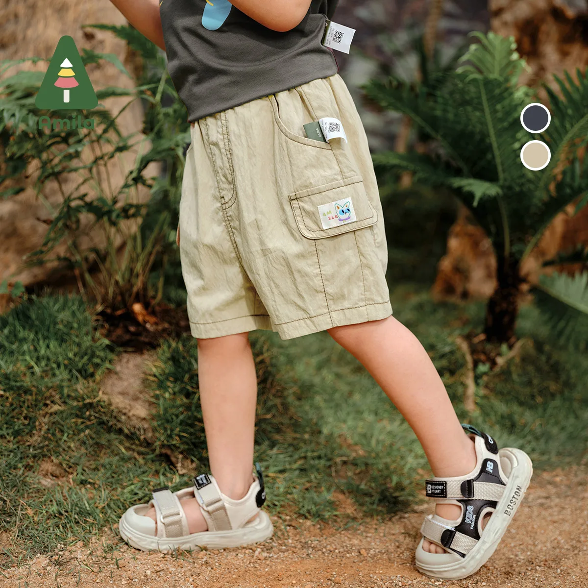 Amila Summer New Boys Bottom Cargo Style Fashion Sports Breathable Shorts Children's Clothing 0-6Y