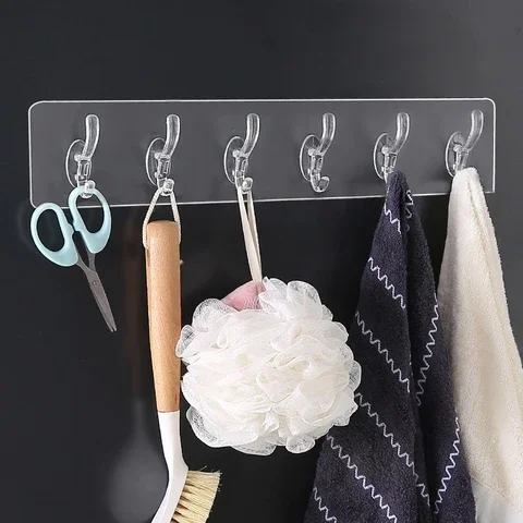 

Transparent Row Hooks Traceless Powerful Sticky Hooks Wall-Mounted Room Organizers Storage Hook Bathroom Storage Towel Holder