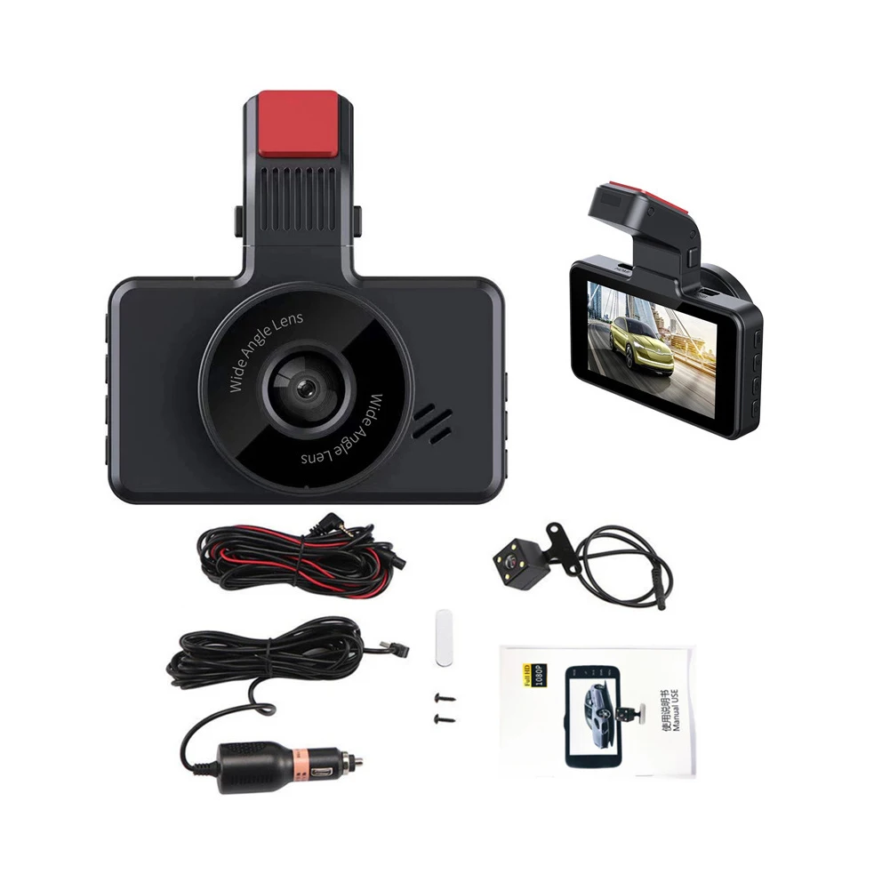 

Dash Cam Front Rear Dual Lens HD 1080P 140° Wide Angle Dash Camera 3-inch IPS Screen Loop Recording Dropshipping