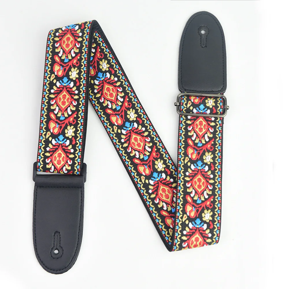 Embroidered Guitar Strap For Electric Acoustic Bass Vintage Style Bohemian Pattern Adjustable Strap Guitar Padded Wide Shoulder