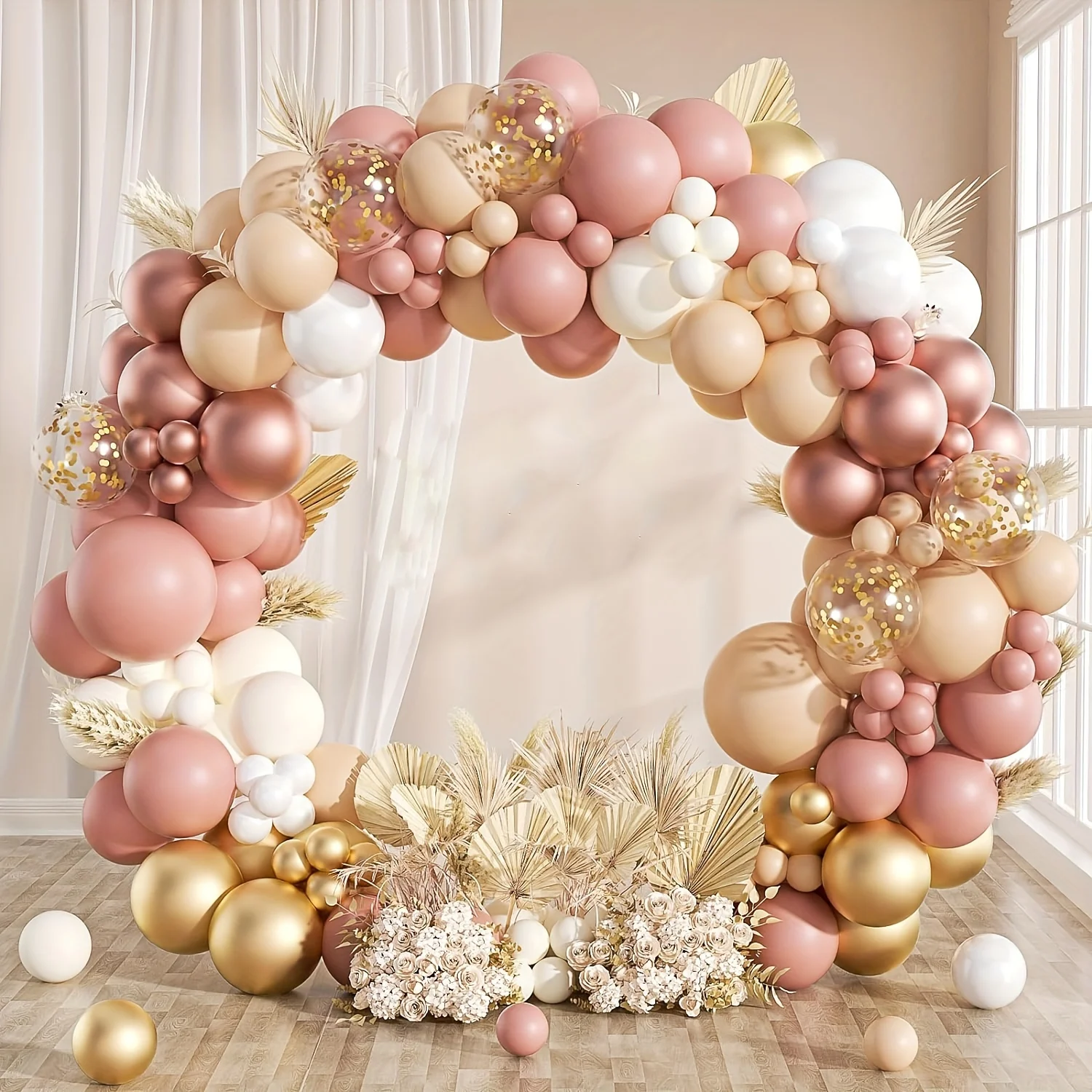 112pcs Boho Balloons Garland Arch Kit Blush Pink Nude Rose Gold Balloons for Baby Shower Wedding Birthday Party Decorations