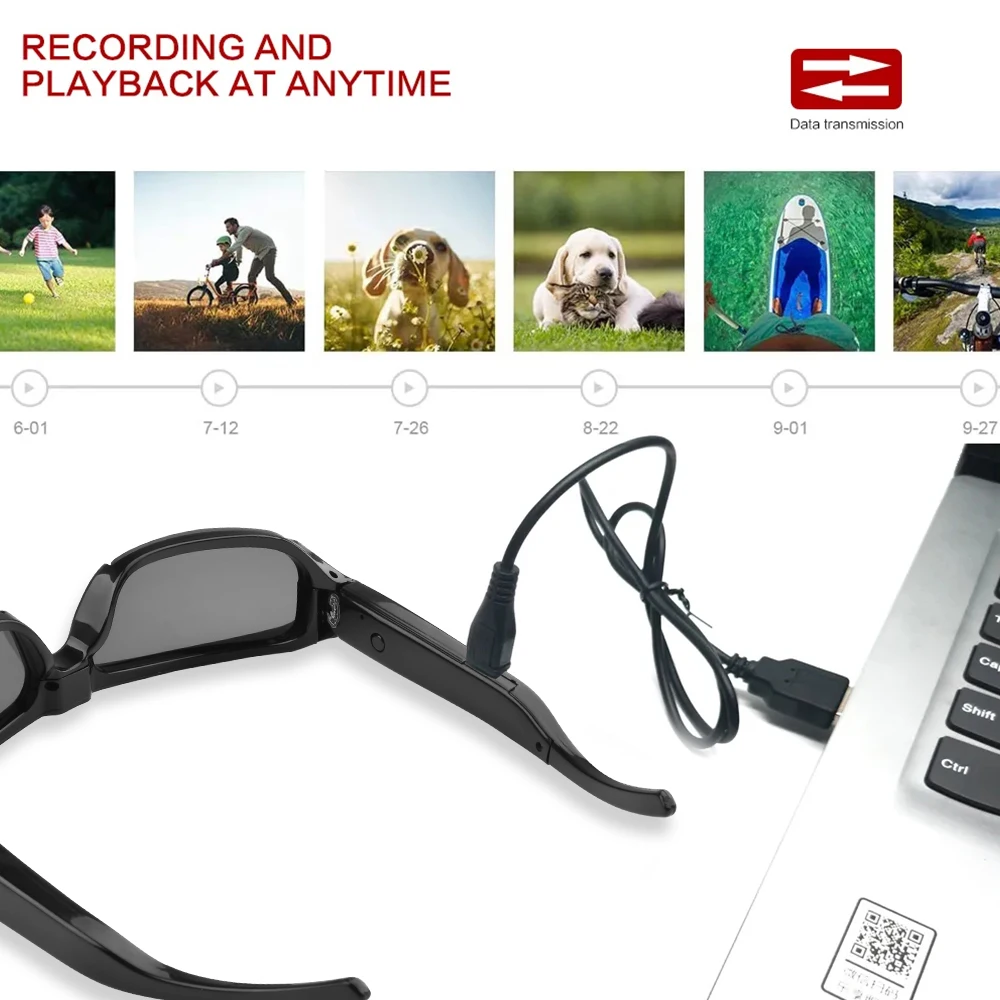 Telecamera HD 1080P Mini a Forma di Occhiali, Portatile, per Sicurezza Esterna, Sport, Registrazione Video DVR, Videocamera di Sorveglianza - immagine 4