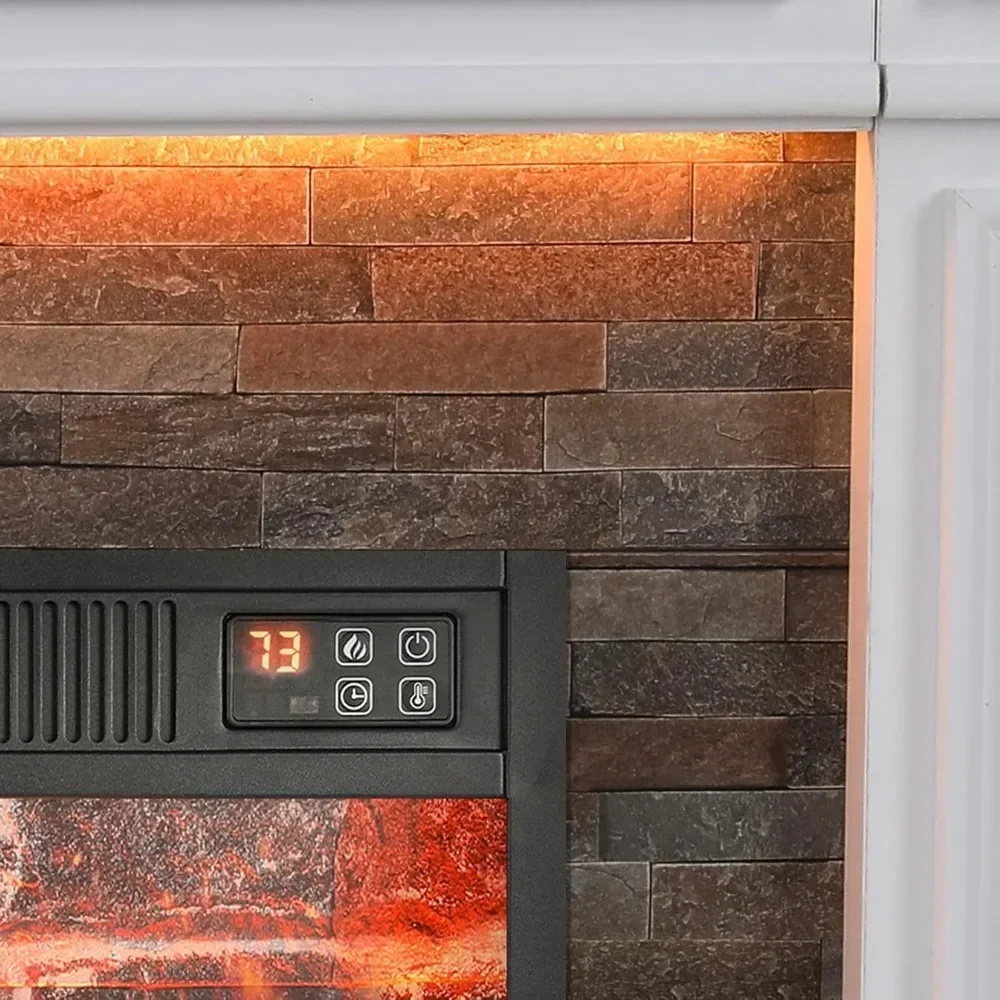Portable Freestanding Wood Stove Heater, Realistic 3D Dancing Flame Effect and Stacked Stone Surround. 5