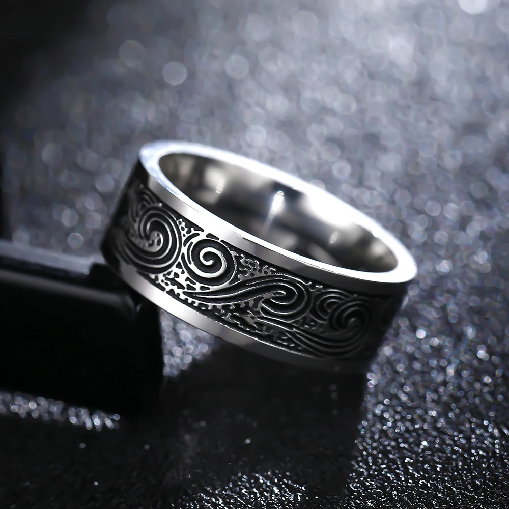MOREDEAR 8MM Titanium Rings for Men and Women Birthday Gift triangular pattern discredit Ring 