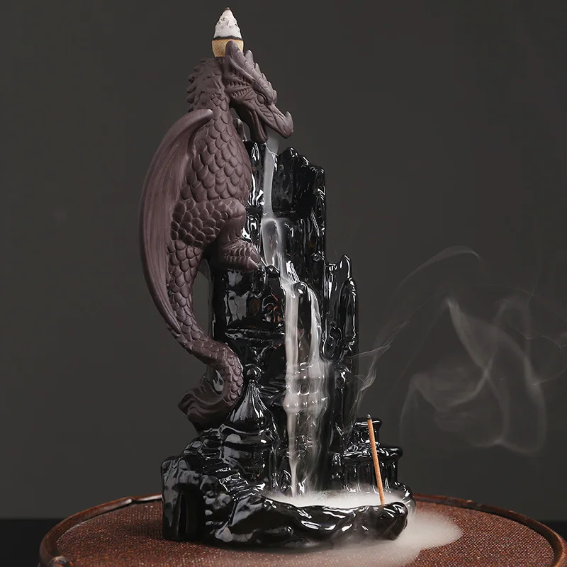 

Dragon Backflow Incense Burner Handmade Ceramic Pterosaur Incense Stick Holder Home Fragrance Decor Purple Clay Censer