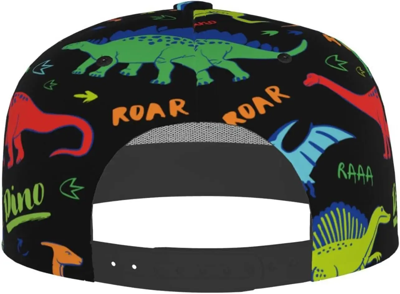 Dinosaur Flat Bill Hat, Unisex Snapback Baseball Cap Hip Hop Style Flat Visor Blank Adjustable 4