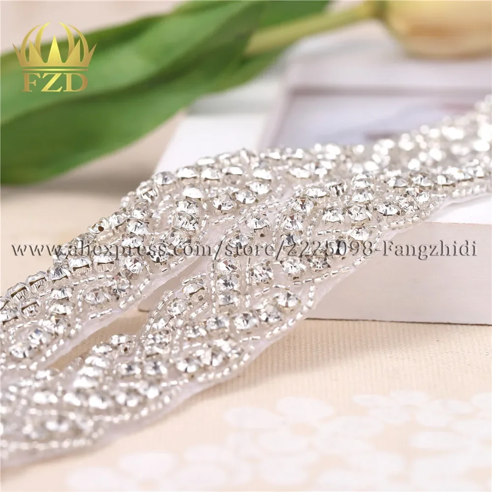 

(1yard) Handmade Beaded Hot Fix Sliver Clear Bling Sew On Crystal Embellishments Rhinestone Trim Bridal Belt Headbands Garters