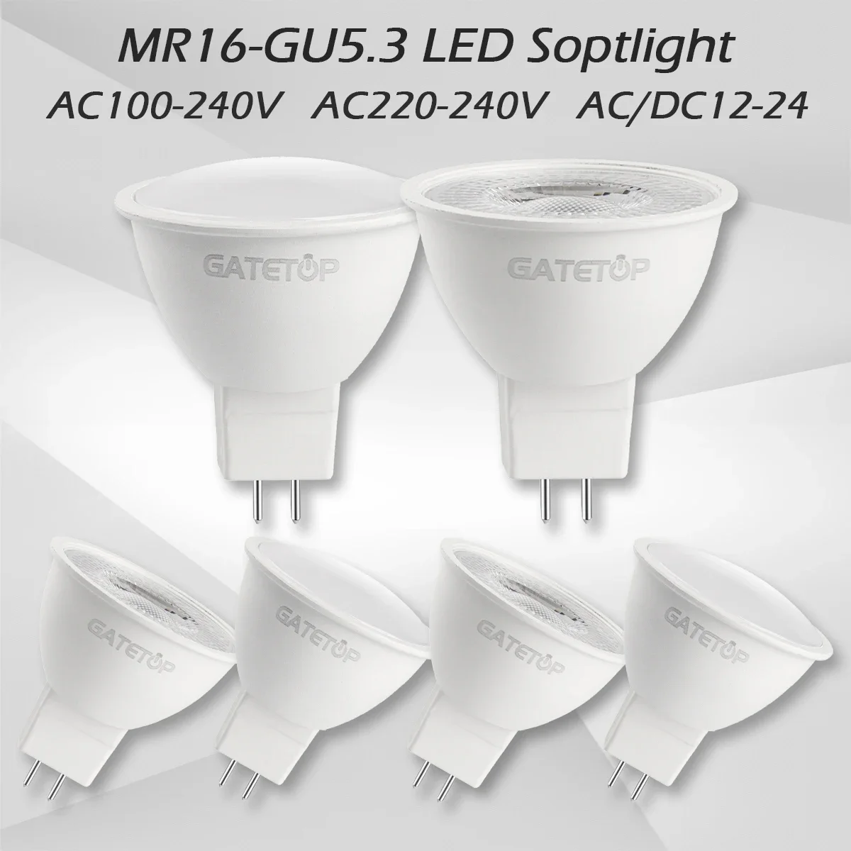 5PCS MR16 Bulb LED Spotlight 120degree GU5.3 Base No Flicker Full Voltage AC/DC12V AC 110V 220V Warm White Suitable for Home