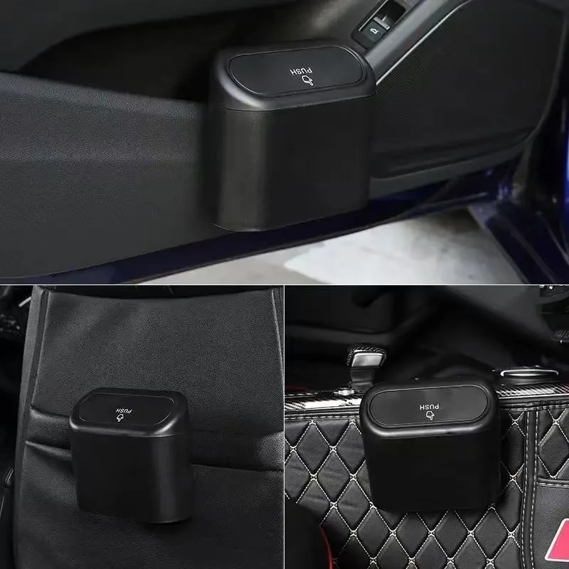 Car Trash Bin Hanging Vehicle Garbage Dust Case Storage Box Plastic Pressing Square Trash Can Type Auto Car Supplies car trash can
