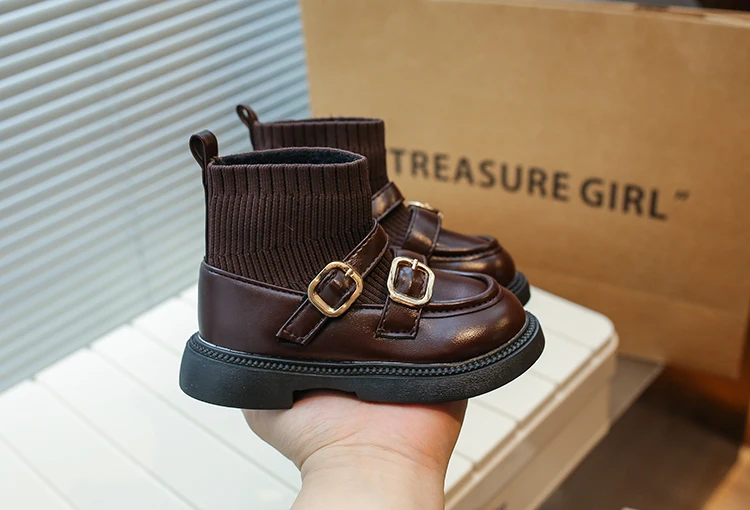 2024 Autunno Inverno Nuovo Bambini Corto Ragazze Moda Casual Soc Stivali Principessa Bambini Tendenza Scarpe in Pelle Nero Versatile_voghion.com