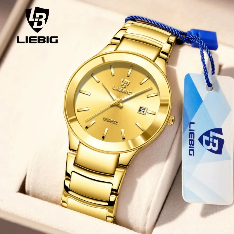 

LIEBIG New Quartz Movement Golden Watches Men Top Brand Luxury Stainless Steel Strap Date Week Wristwatch Clock Reloj Hombre