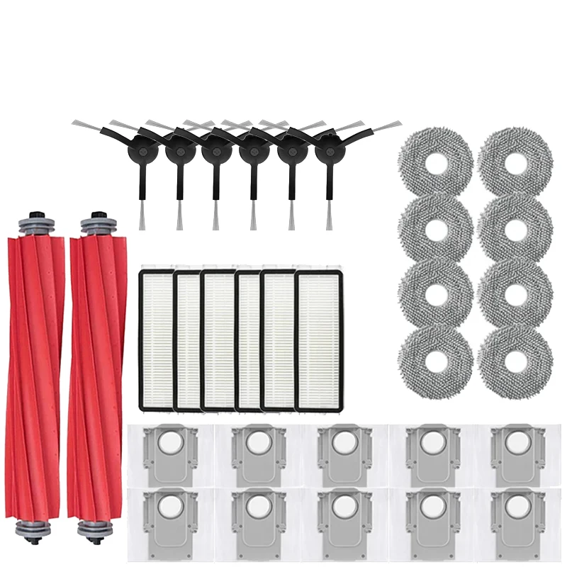 Roborock Robot Vacuum Cleaner Accessories Kit: Main and Side Brushes, HEPA Filter, Mop Cloths, Dust Bag, Spare Parts Set