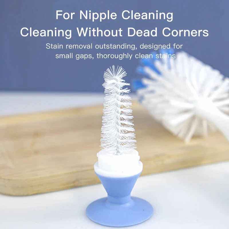 Bottle Cleaning Brush Set 2-in-1 Nylon Bottle & Cup Cleaning Brush Suction Cup Feeding Type