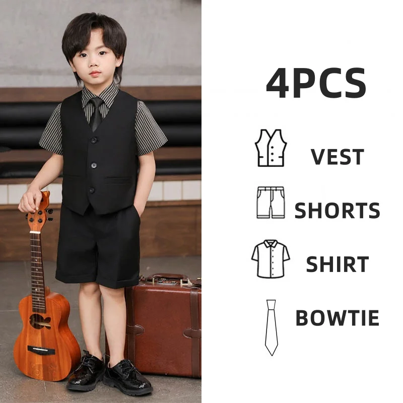 JUCPKID Sommer Kinder Anzug Set Kinder Junge Hochzeit Klavier Leistung Geburtstag Party Fotografie Kostüm Formale Kind Junge Anzug Set – Detail 14