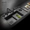 ASRAS Large Size Nanometer Cup Rinser Stepped Kitchen Sink 304 Stainless Steel 4mm Thickness Handmade Sinks With Knife Holder 1