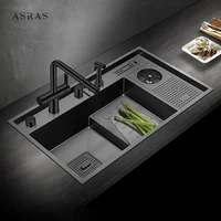 ASRAS Large Size Nanometer Cup Rinser Stepped Kitchen Sink 304 Stainless Steel 4mm Thickness Handmade Sinks With Knife Holder 1