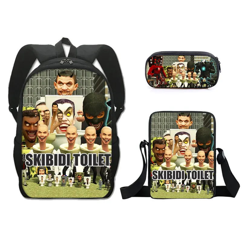 Skibidi Toilet Backpack 3D Primary Middle School Students Boys Girls Schoolbag Messenger Bag Pen Case 3pcs/set Laptop Backpack