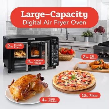 Large 24L Capacity Toaster Oven Air Fryer Combo with 17 Cooking Presets and 1700W Power Digital French Door Design with Convect 2