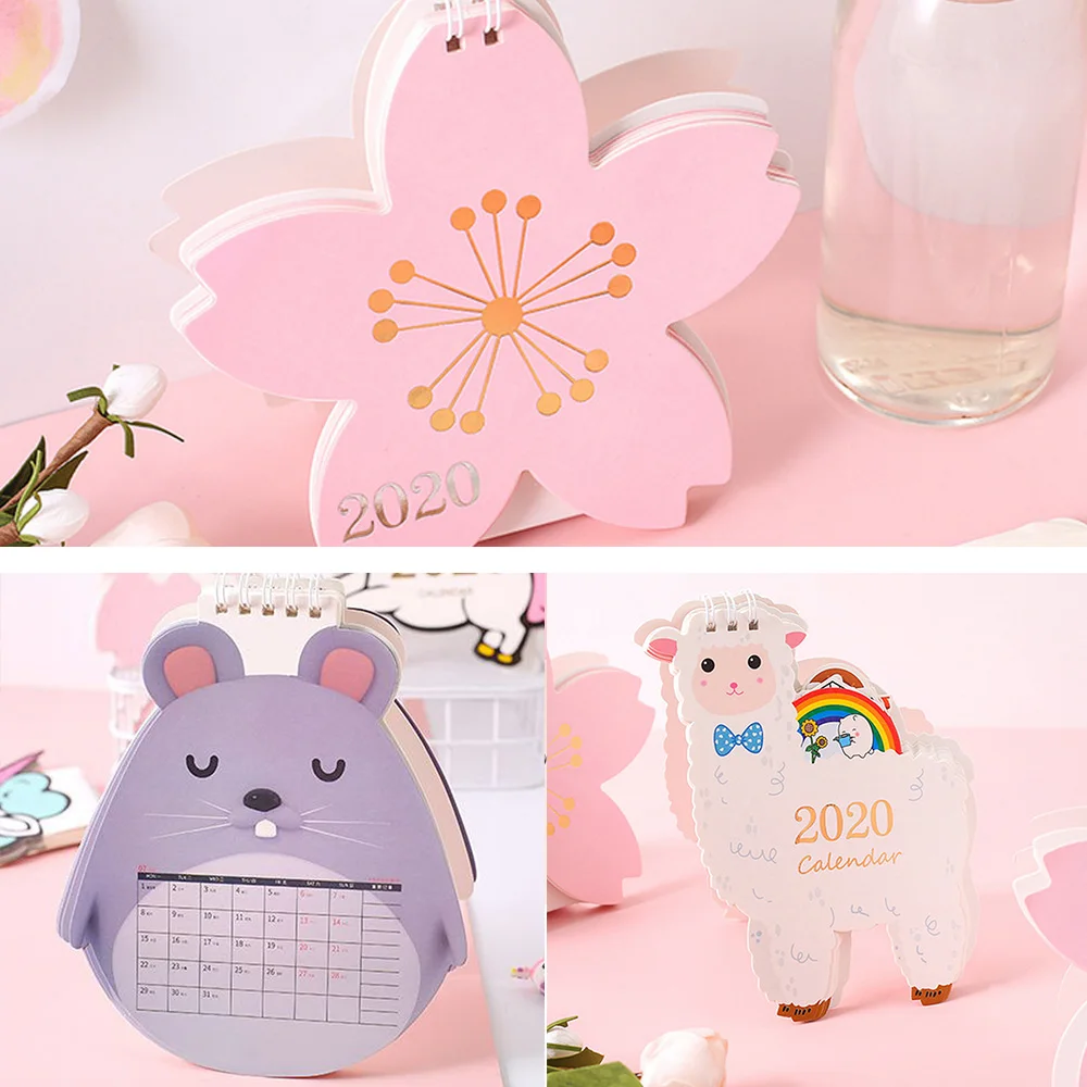 2020 Calendar Mini Cute Cartoon Stand Up Desktop Monthly Calendar Home Office Desktop Supplies Decorations