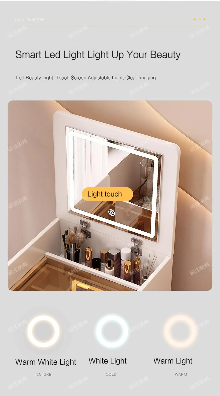 Description Picture 5 of itemLuxury White Dressers Vanity Mirror Drawer Minimalist Makeup Room Desk Lights Drawers Bedroom Table De Maquillage Furniture