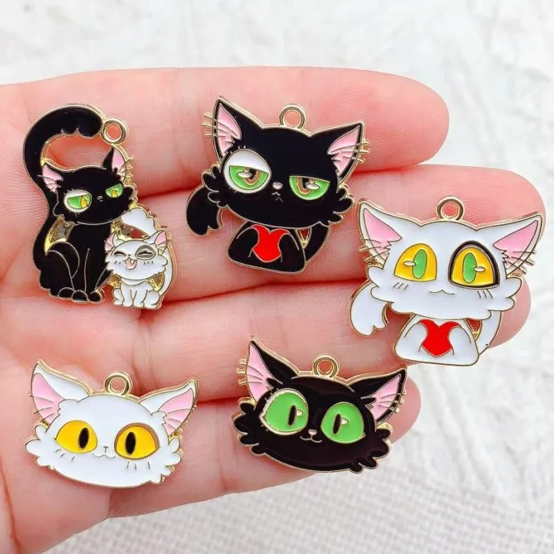 

10pcs Anime Cartoon Cat Couple Enamel And Alloy Pendant For Jewelry Making Necklace Bracelet Keychain Diy Craft Accessories