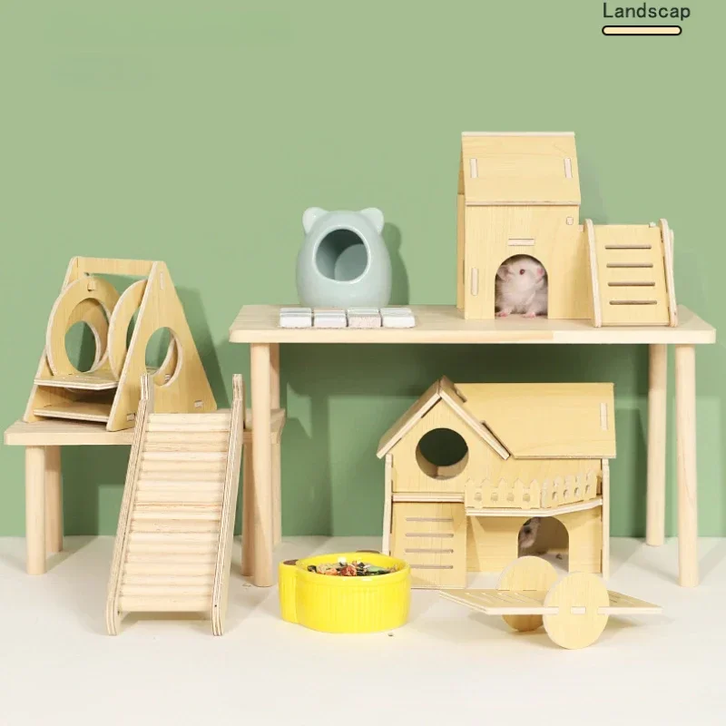 Hamster Wooden Small Villa Swing Seesaw Small Nest Solid Wood House Hamster Sleeping Nest Hide Out Quail Rutin Chicken Toy pet house