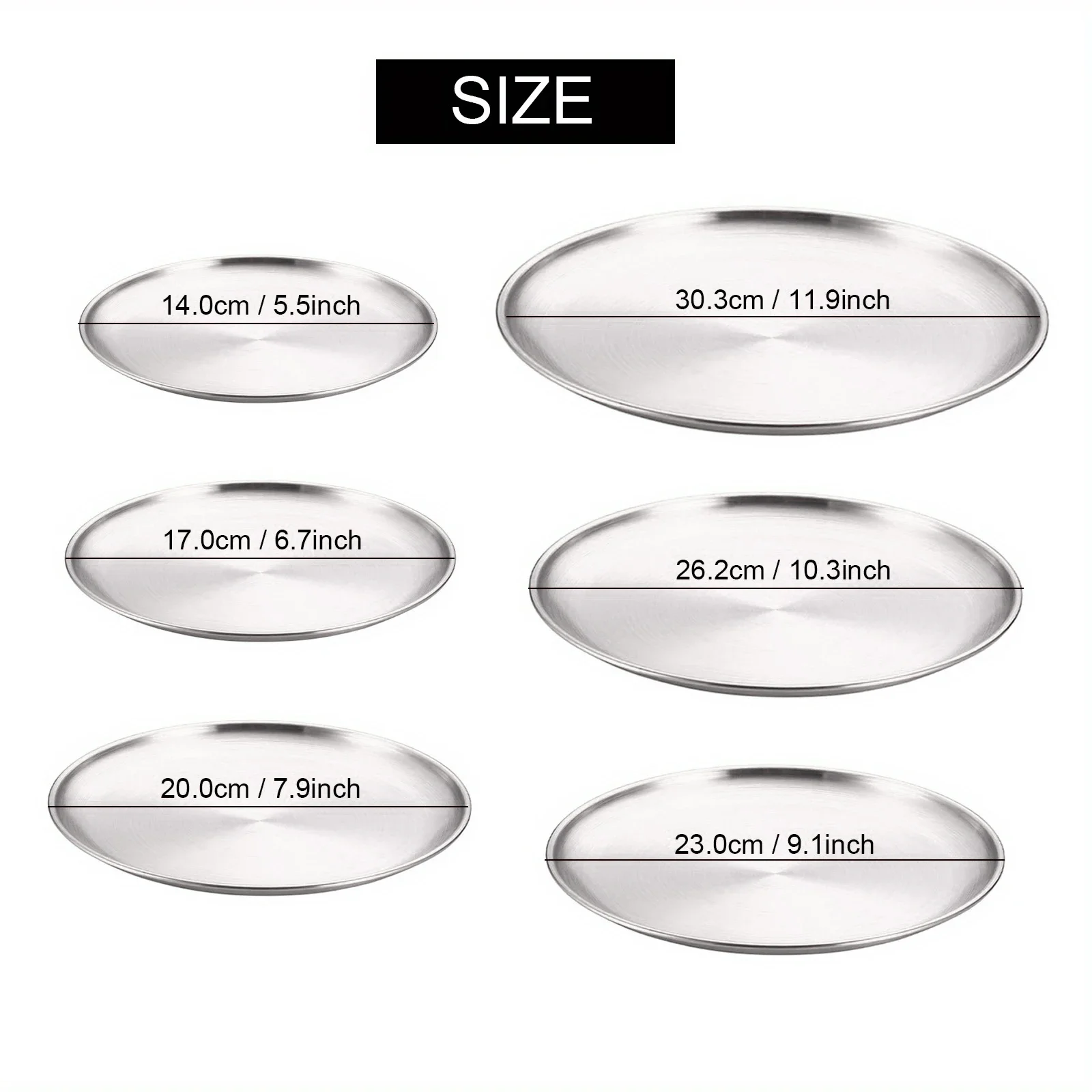 6Pcs Stainless Steel Dining Dish Camping Picnic Tray Dirt Proof Kitchen Bar Tableware Fruit Snack Cake Plate Kitchen Accessories