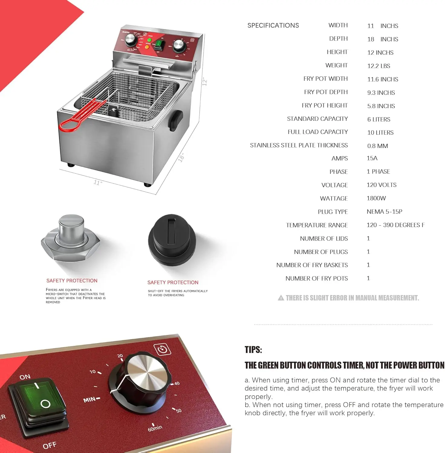 Deep fryer Single Tank Deep Fryer with Basket Capacity Electric Countertop Fryers with 60 Minute Timer for Home Kitchen
