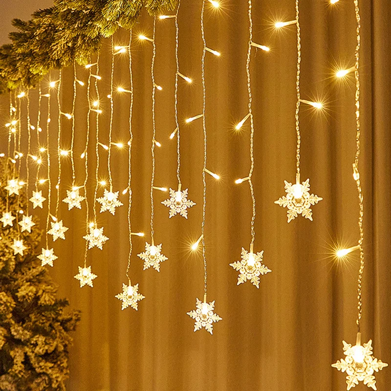 

3.2M Christmas Curtain Garland Snowflake LED String Lights Christmas Decoration for Home Navidad 2023 New Year Decor Fairy Light