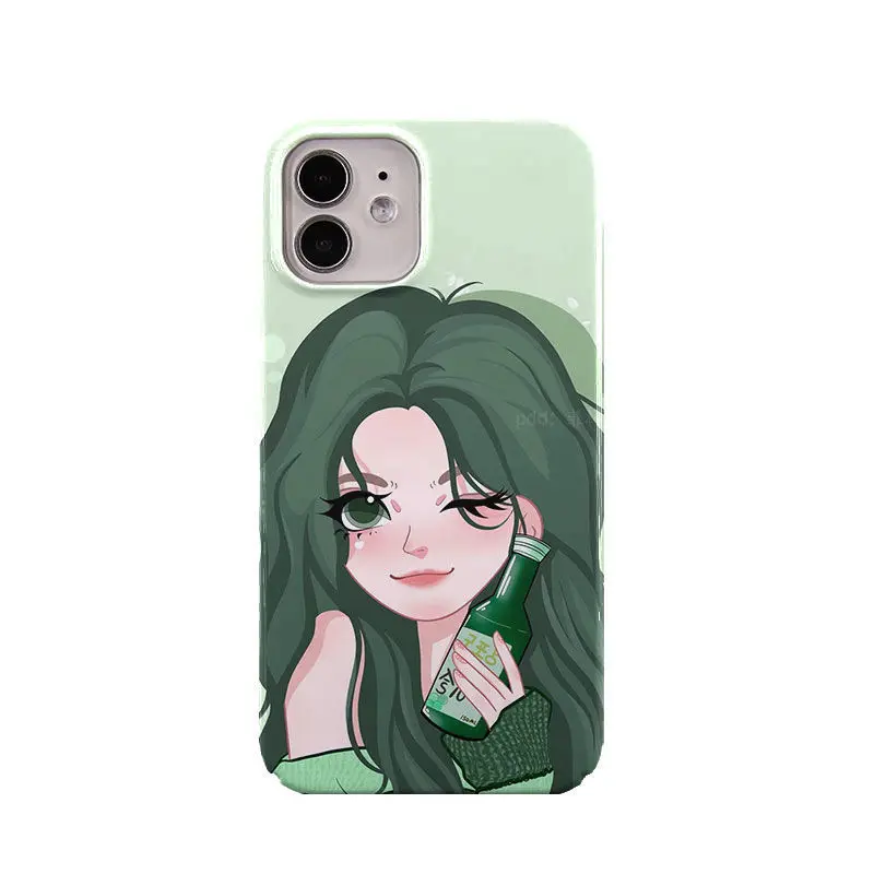 Custodia Ins Cartoon Lovely Green Girl Per Iphone 14 13 Pro Max 12 11 Pro Plus Custodia Protettiva Rigida In Acrilico Per Pc Anti-Goccia