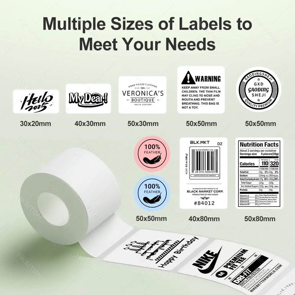 2pc 30-50mm 흰색 스티커 RFID 라벨 용지 롤 마크라이프 프린터 X2/P2/N20/P50 주거용 및 상업용 접착 라벨 용지