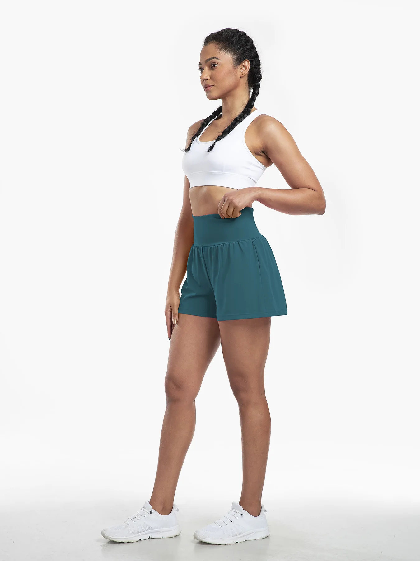 High Waisted 2-in-1 Yoga Shorts With Back And Side Pockets