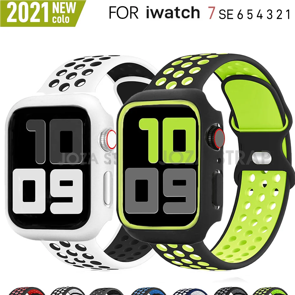 Case+Strap For Apple Watch band 44mm 45mm 38mm 42mm 41mm Silicone watchband  suit bracelet for iWatch series 3 4 5 6 se 7 band
