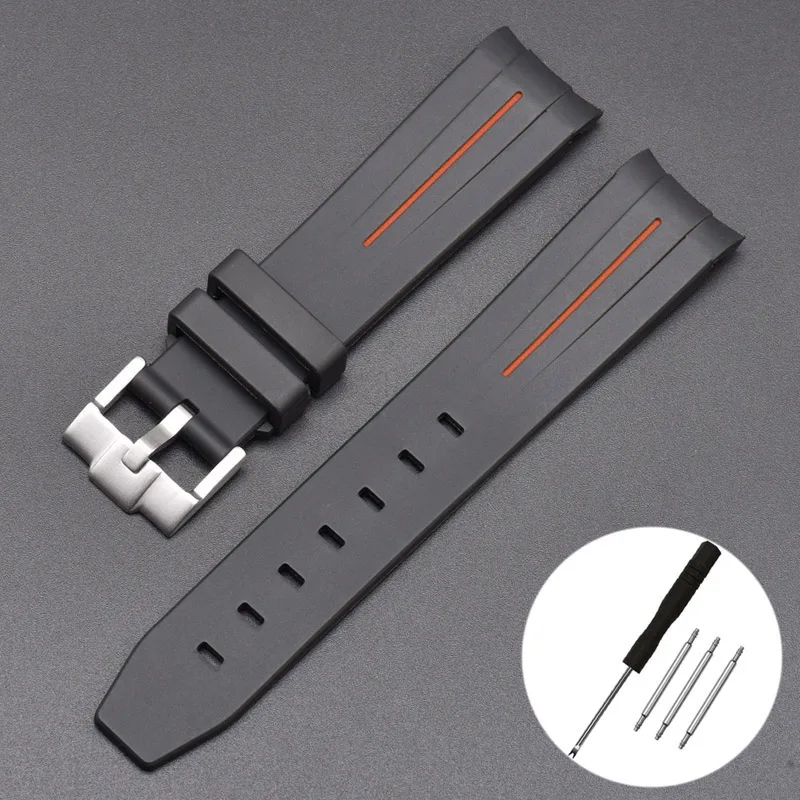 20mm Curved End Waterproof Rubber Sports Watch Strap