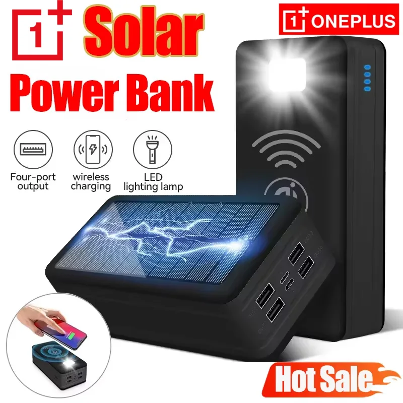 Power Bank Oneplus 100000mAh Solar Power Bank 4USB 2.1A Large Capacity External Battery Mobile Phone Wireless Fast Charging Phone Accessory