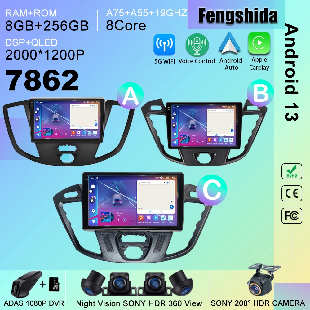 Android 13 Autoradio Dvd Per Ford Transit Tourneo Custom 2013-2021 Stereo Head Unit Lettore Multimediale Navigazione Gps No 2Din Dvd