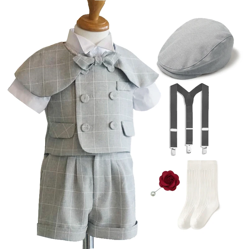 Baby Boy Outfit Set For Party kids 1 2 3 4 Year Clothes Suits Gentleman Wedding Birthday Photograph 7Pcs Set Thin For Summer