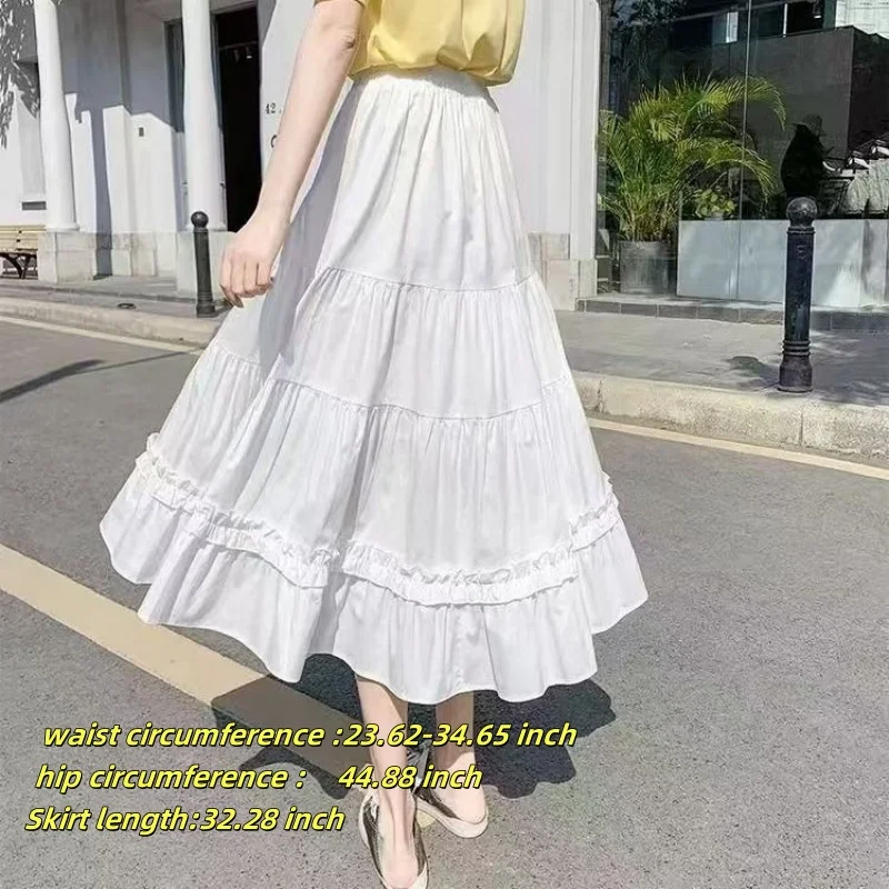 Striped Grid Retro A-line Long Skirt Fashionable For Women Clothes Elastic Waist Cake Skirt Casual Summer Streetwear All-match