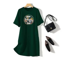 Women Chinese Style Printed Dresses Summer New O-neck Cotton Casual Fashion Basic Tunics 1