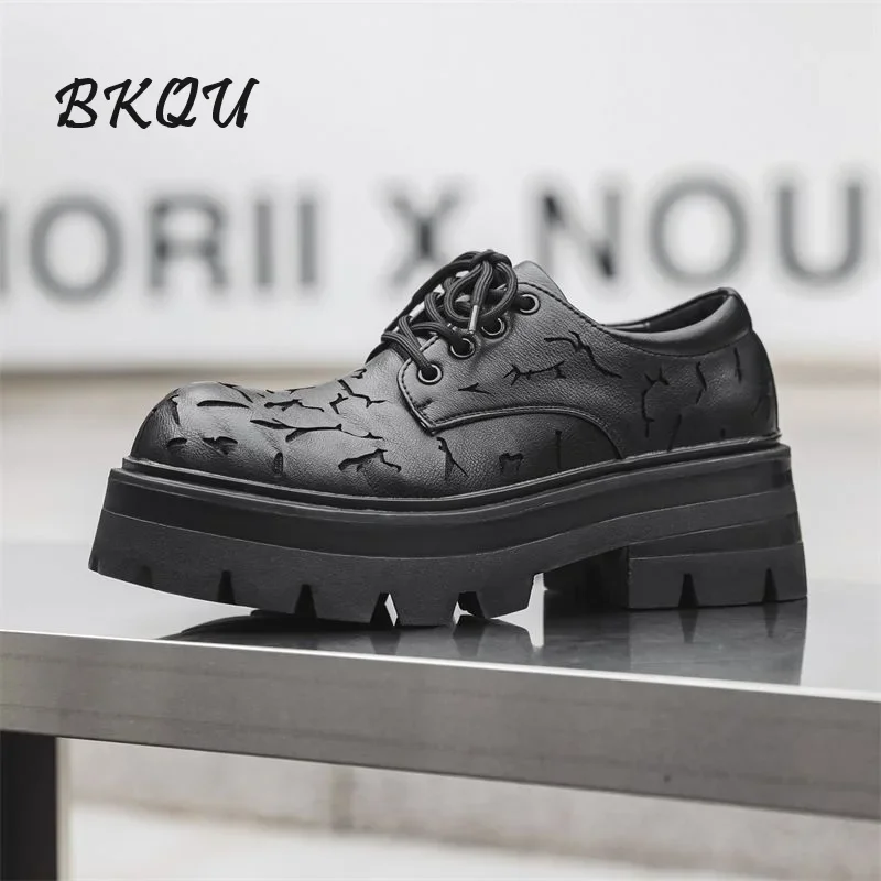 BKQU 2024 Spring New Burst Casual Big Head Men's Niche 7CM Platform Increase Men's Derby Shoes