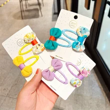 

2PCS/Set Print Flower Cute Cloth Bow Hair Clips For Girl Children Pink Small Hollowed Out Hairpin Barrettes Fashion Accessories