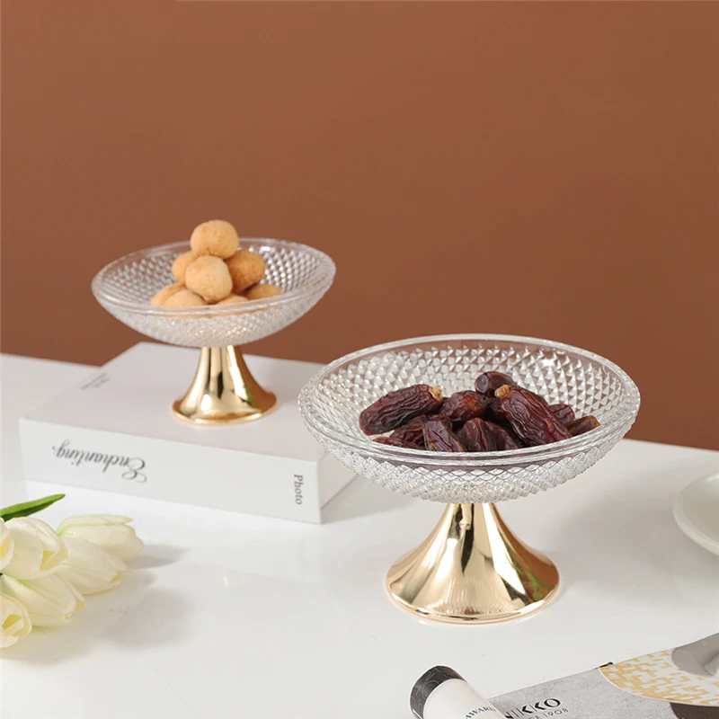 

Exquisite High-Foot Fruit Plate Glass Luxury European Fruit Plate Home Decoration Livingroom Coffeetable Snack Storage Tray