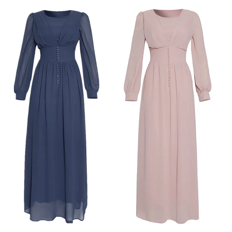 Muslim Hijab Dress 2023 Women Chiffon Eid Mubarak Party Evening Long Dress Arabic Dubai Turkish Islamic Clothing Francais