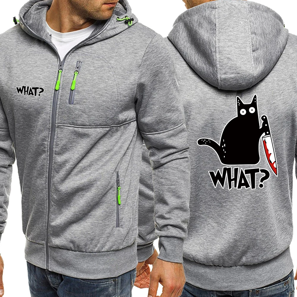 

Funny Black Murderous Cat With Knife Print Mens Hoodie Autumn Crewneck Sweatshirt Vintage Loose Hoodies Man Zipper Long Sleeves